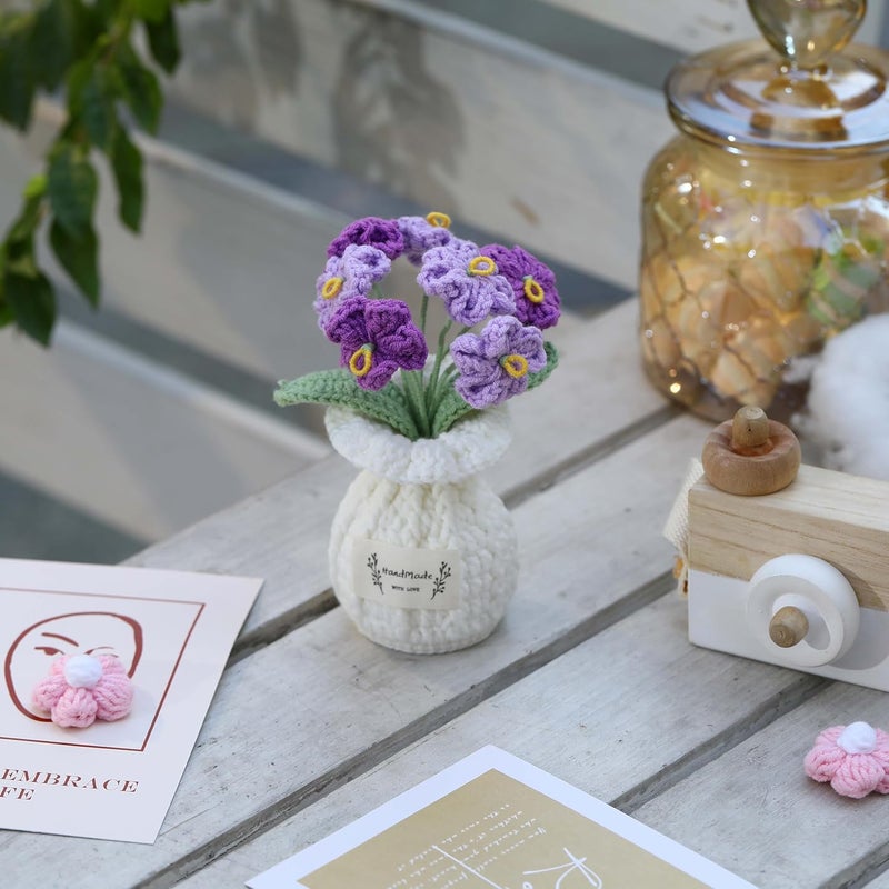 YOOJEE Christmas Crochet Flower Pot Forget-me-not Thank You Gifts for Women Mom Coworker Handmade Knitted Purple Flower for Sister Birthday Wedding Cute Desk Decor for Women Office - Image 2
